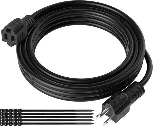 4FT 3-Prong Extension Cord 16/3 Gauge 13A 1625W ETL Certified Black Cable w/ 25 Ties