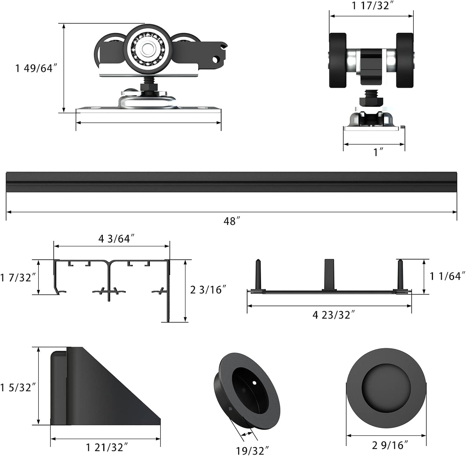 4FT Heavy Duty Bypass Door Hardware Kit for 2 Doors, Sturdy Aluminum Sliding Closet Door Track with Finger Pulls, Quiet and Smooth Operation, Fits 1 3/8" or 1 3/4" Doors, Easy Installation - Black