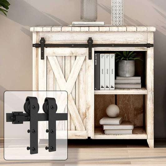 4FT Mini Sliding Barn Door Hardware Kit for Single Cabinet, Perfect for Storage, Window, TV Stand, Closet - No Cabinet Included