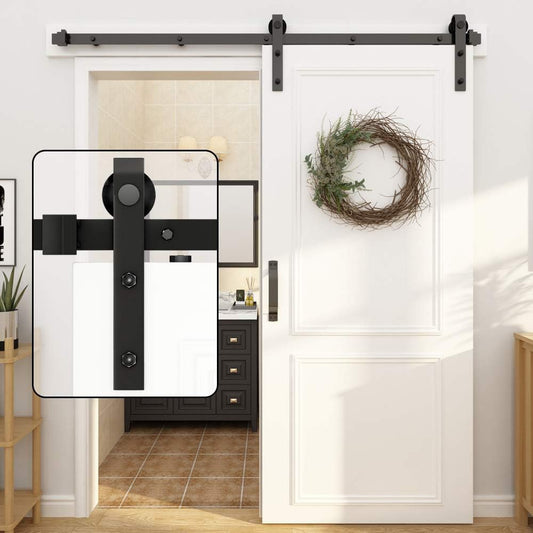 4FT Single Sliding Barn Door Hardware Kit - Black Carbon Steel Track Rail - Easy Install J-Shape for 29" Closet - Heavy Duty