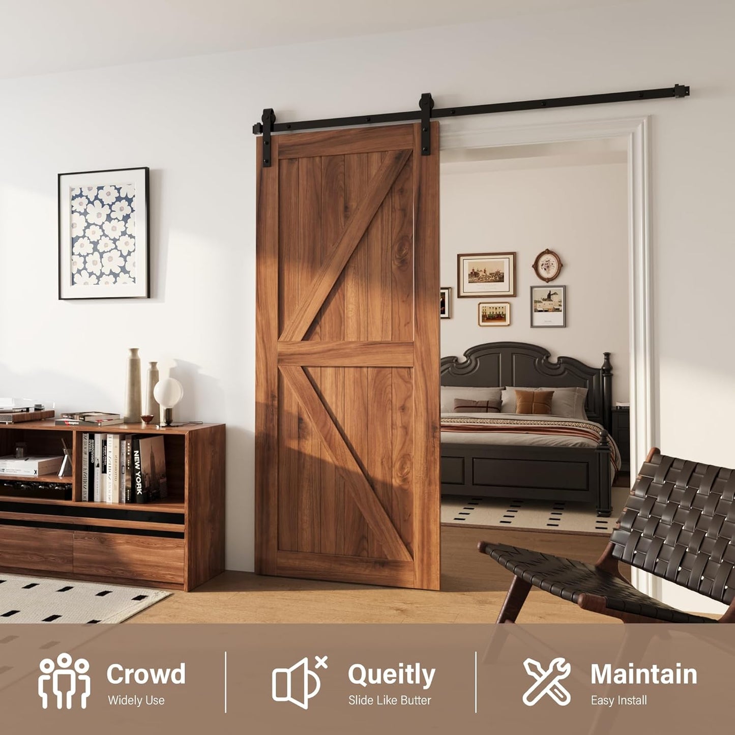 4FT Single Sliding Barn Door Hardware Kit - Black Carbon Steel Track Rail - Easy Install J-Shape for 29" Closet - Heavy Duty
