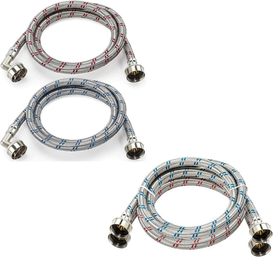 4ft Stainless Steel Washing Machine Hoses with 90 Degree Elbow - Burst Proof by Cenipar