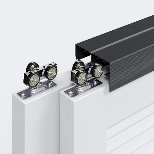 4FT/48in Bypass Double Sliding Pocket Door Hardware Kit - Commercial Grade Aluminum Track for 2 Doors - Smooth & Quiet Slide - Easy Install - Black Color - No Doors