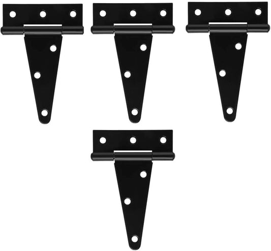 4Pack 4 Inch T Strap Heavy Duty Shed Door Hinges in Black Wrought Iron - Barn Door Gates Tee Hinge Hardware