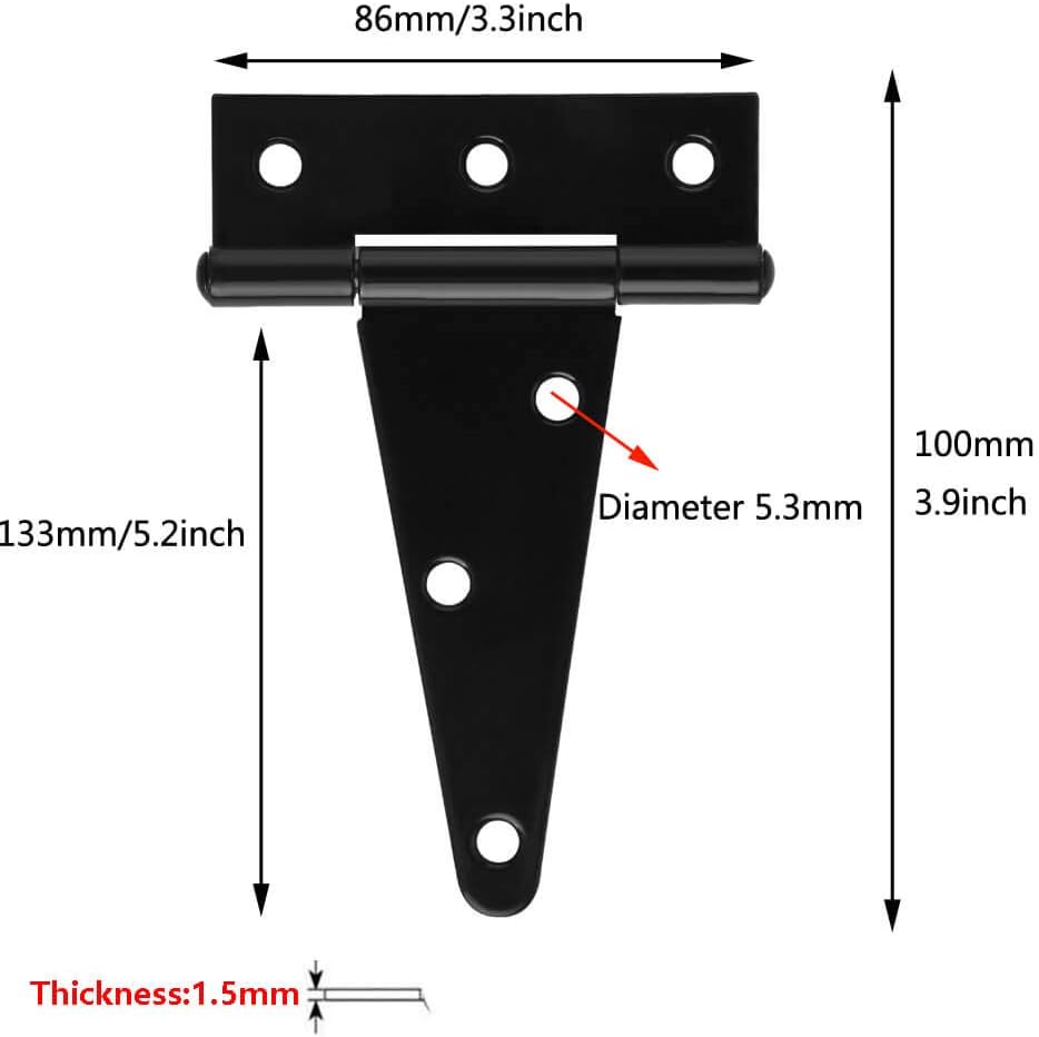 4Pack 4 Inch T Strap Heavy Duty Shed Door Hinges in Black Wrought Iron - Barn Door Gates Tee Hinge Hardware