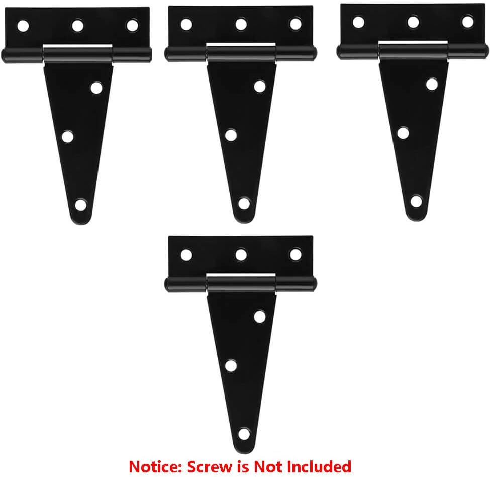 4Pack 4 Inch T Strap Heavy Duty Shed Door Hinges in Black Wrought Iron - Barn Door Gates Tee Hinge Hardware