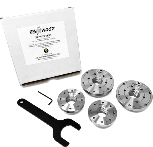 4pc HD Steel Faceplate Set for Wood Lathes | 1-1/4" x 8tpi Spindle | 2x 3" Faceplates, 2x 4" Faceplates | Spanner Wrench Included
