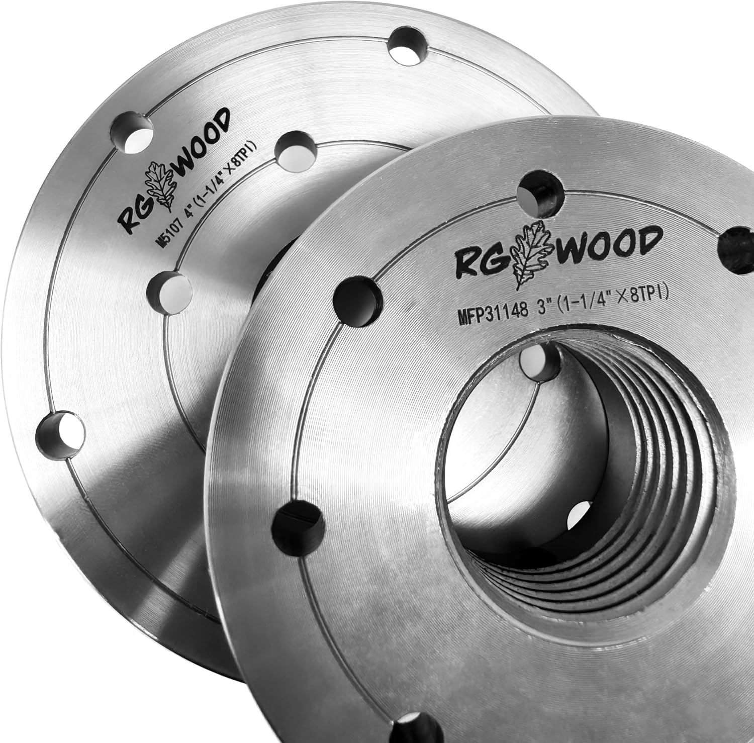 4pc HD Steel Faceplate Set for Wood Lathes | 1-1/4" x 8tpi Spindle | 2x 3" Faceplates, 2x 4" Faceplates | Spanner Wrench Included