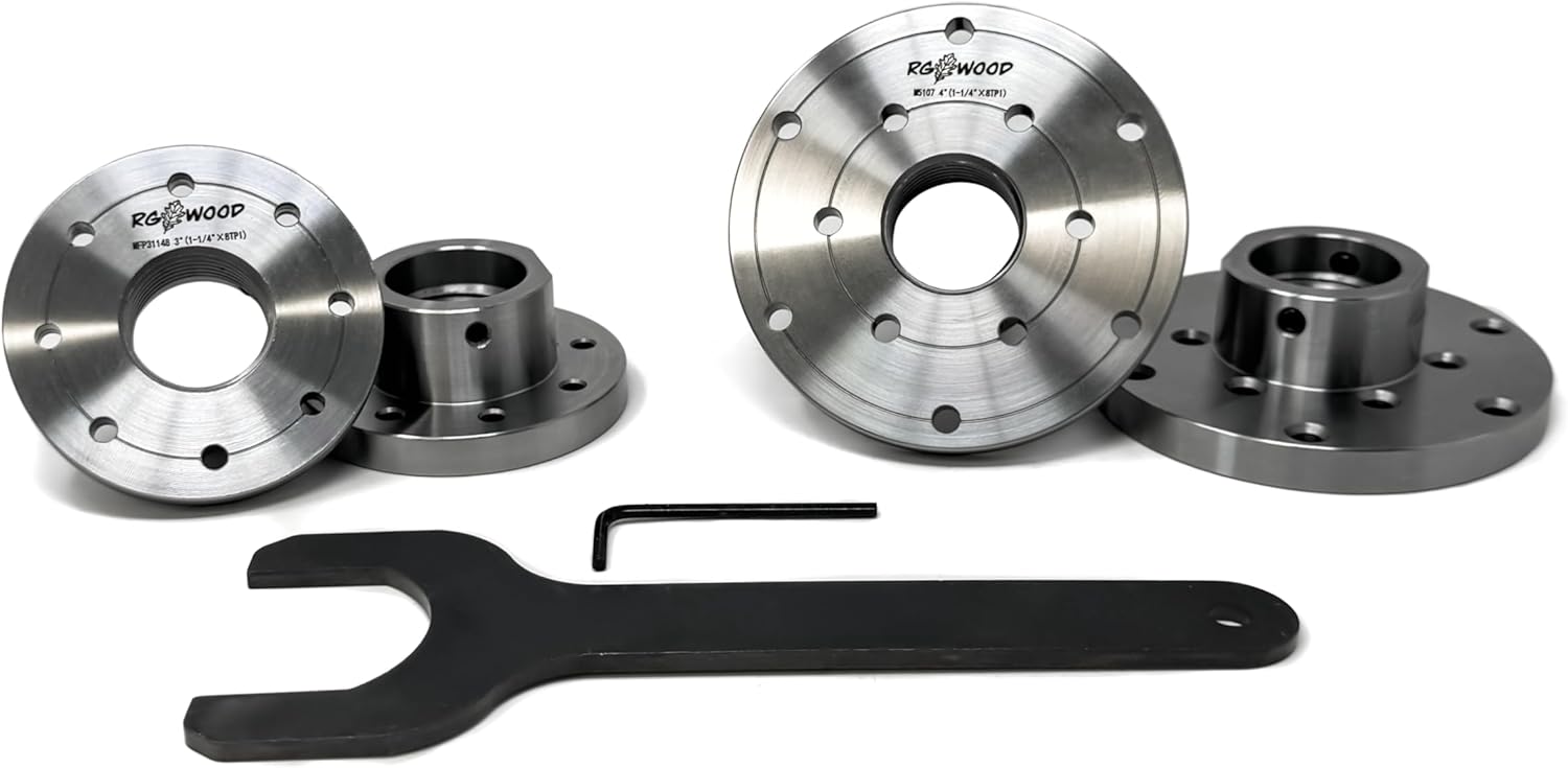 4pc HD Steel Faceplate Set for Wood Lathes | 1-1/4" x 8tpi Spindle | 2x 3" Faceplates, 2x 4" Faceplates | Spanner Wrench Included