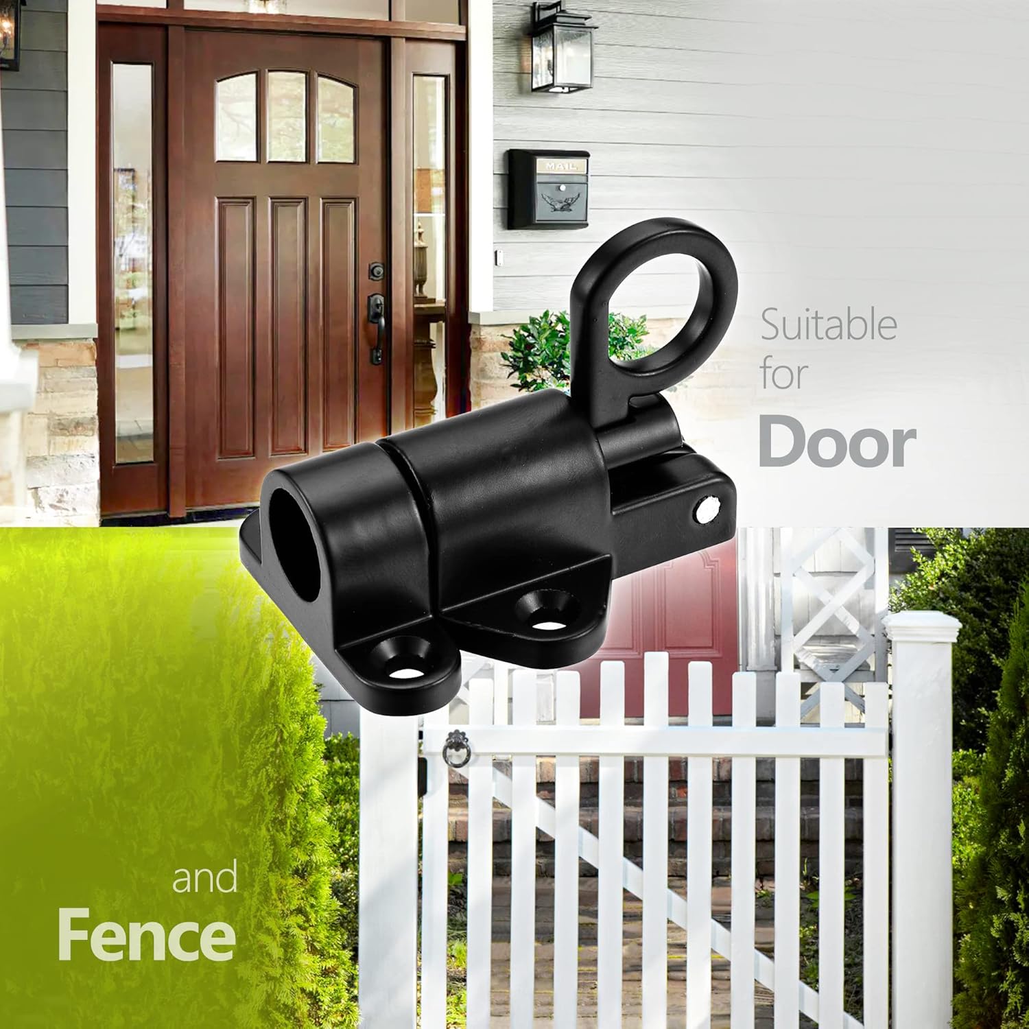 4PC Self-Closing Spring Gate Latch Set for Wooden Fence - Automatic Door Safety Latches - Aluminum Alloy Barrel Slide Lock for Pool, Gate, Cabinet, Window - Black Color
