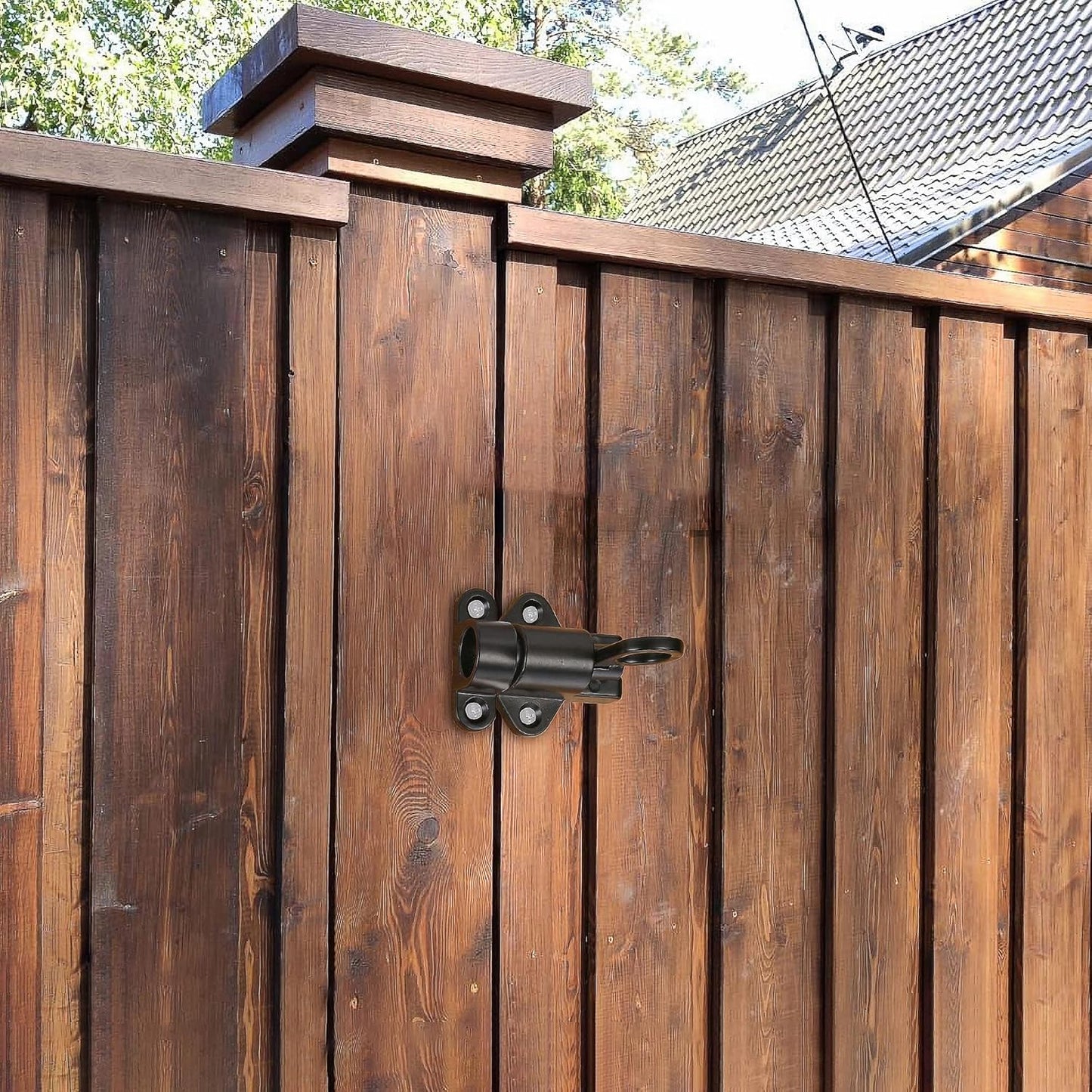 4PC Self-Closing Spring Gate Latch Set for Wooden Fence - Automatic Door Safety Latches - Aluminum Alloy Barrel Slide Lock for Pool, Gate, Cabinet, Window - Black Color