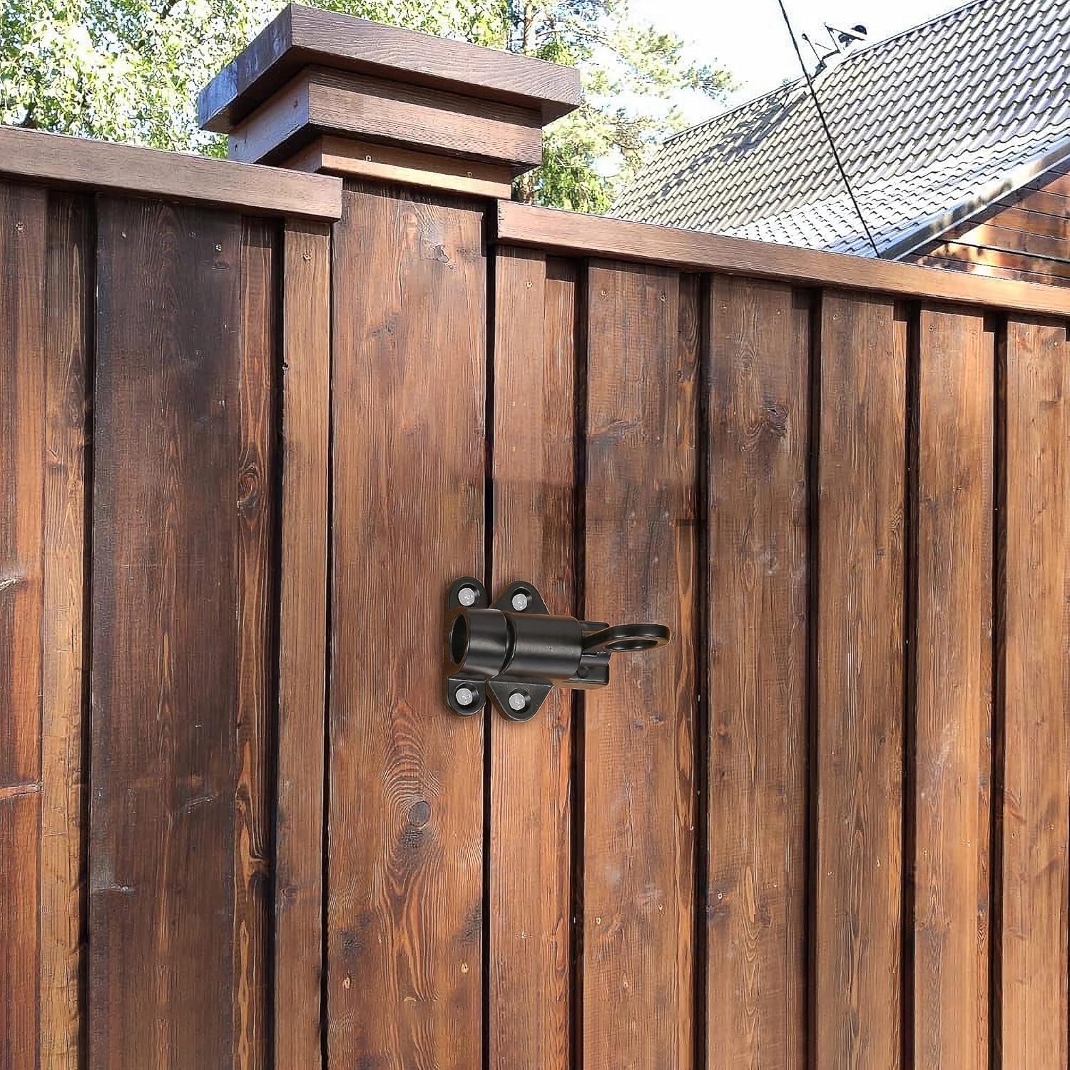 4PC Self-Closing Spring Gate Latch Set for Wooden Fence - Automatic Door Safety Latches - Aluminum Alloy Barrel Slide Lock for Pool, Gate, Cabinet, Window - Black Color