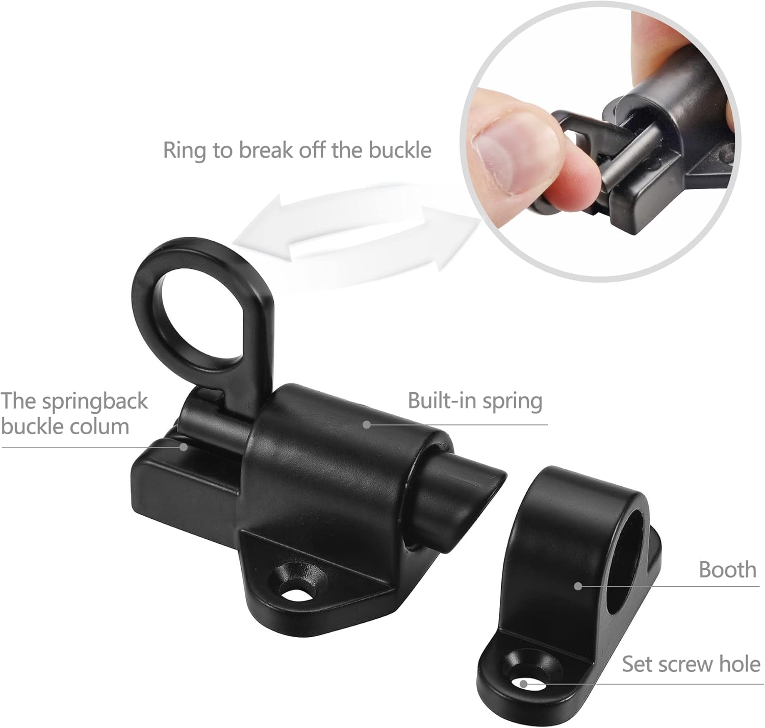 4PC Self-Closing Spring Gate Latch Set for Wooden Fence - Automatic Door Safety Latches - Aluminum Alloy Barrel Slide Lock for Pool, Gate, Cabinet, Window - Black Color