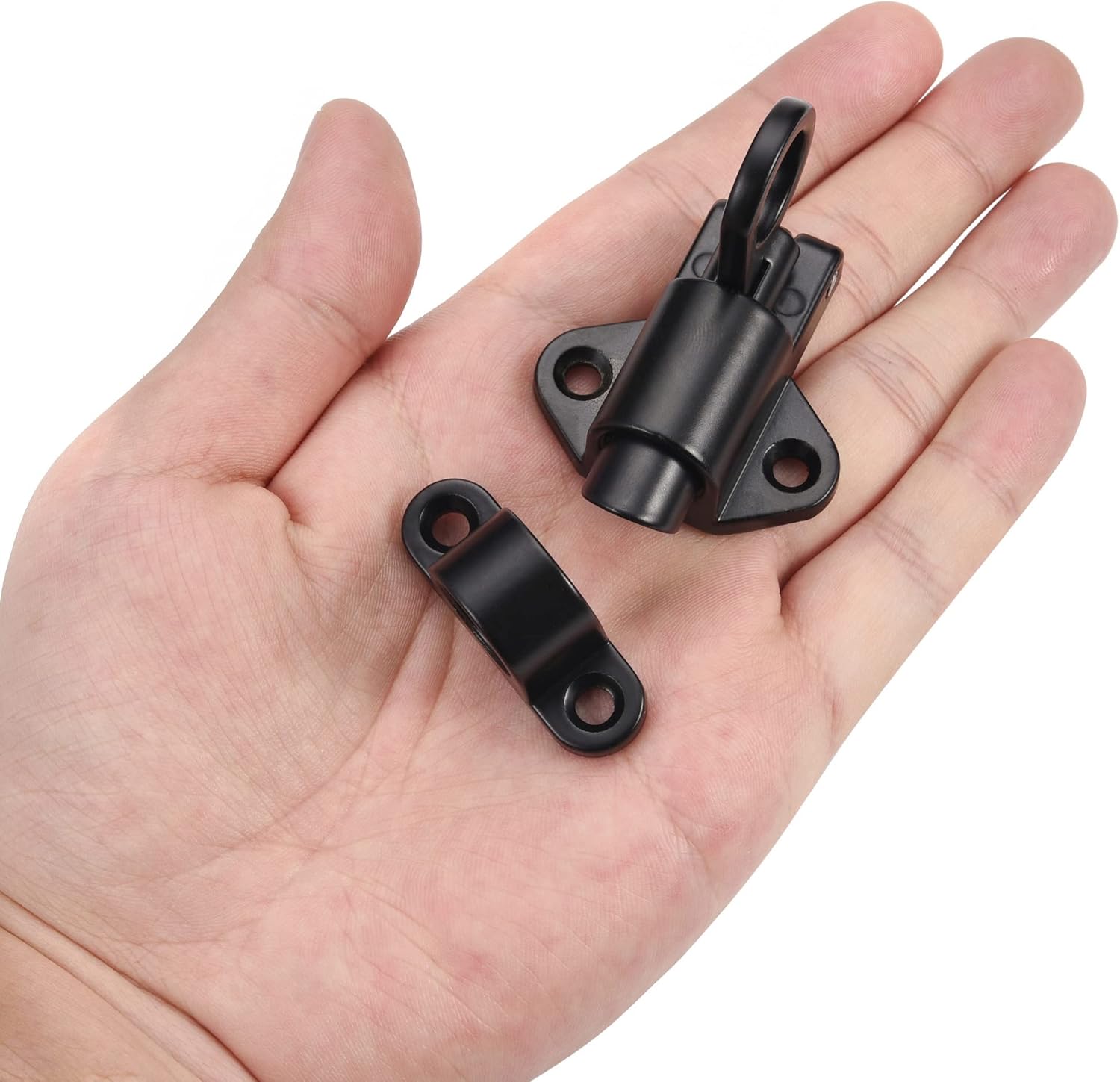 4PC Self-Closing Spring Gate Latch Set for Wooden Fence - Automatic Door Safety Latches - Aluminum Alloy Barrel Slide Lock for Pool, Gate, Cabinet, Window - Black Color