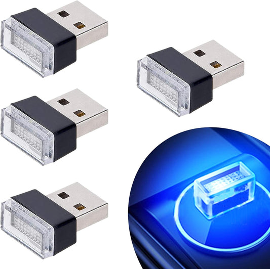 4Pcs Blue USB Car Interior Atmosphere Lamps - Mini LED Lights for Car Decor