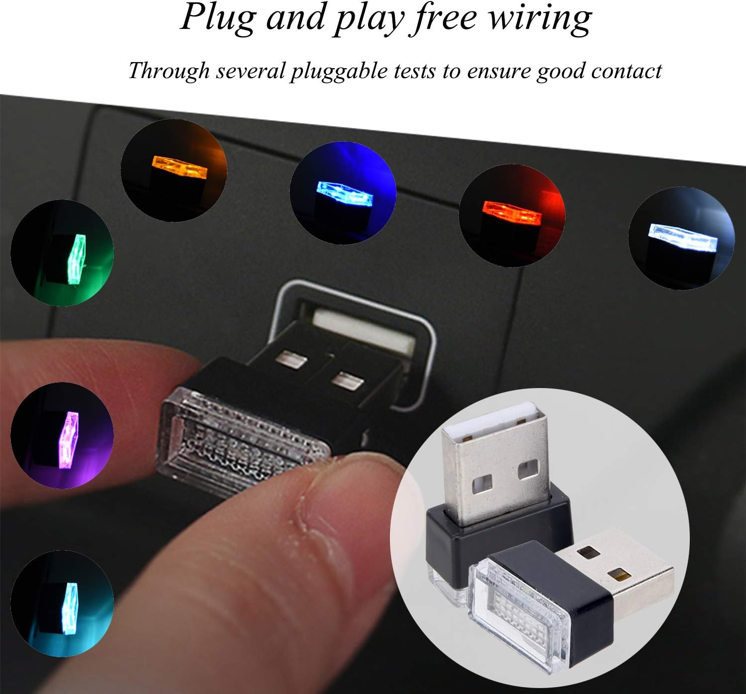4Pcs Blue USB Car Interior Atmosphere Lamps - Mini LED Lights for Car Decor