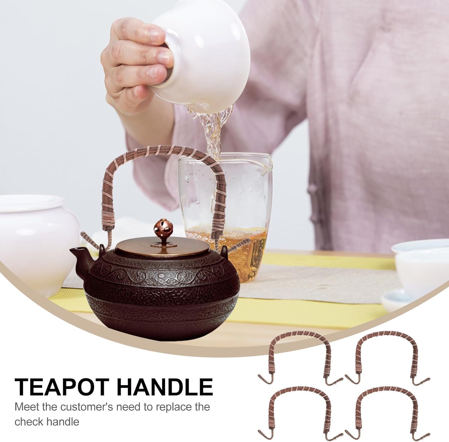 4pcs Cabilock Rattan Teapot Handle - Replacement for Ceramic & Pottery Tea Pots & Unique Purses