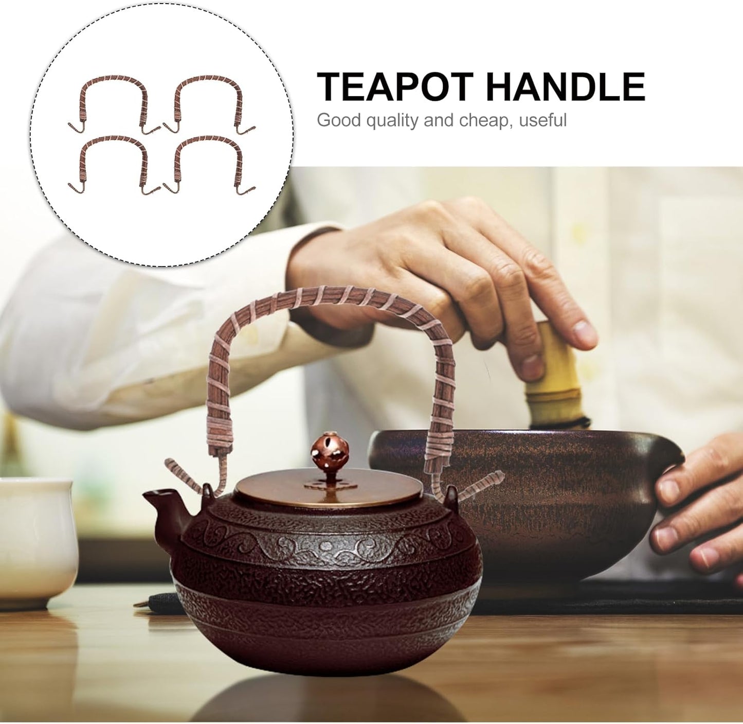 4pcs Cabilock Rattan Teapot Handle - Replacement for Ceramic & Pottery Tea Pots & Unique Purses
