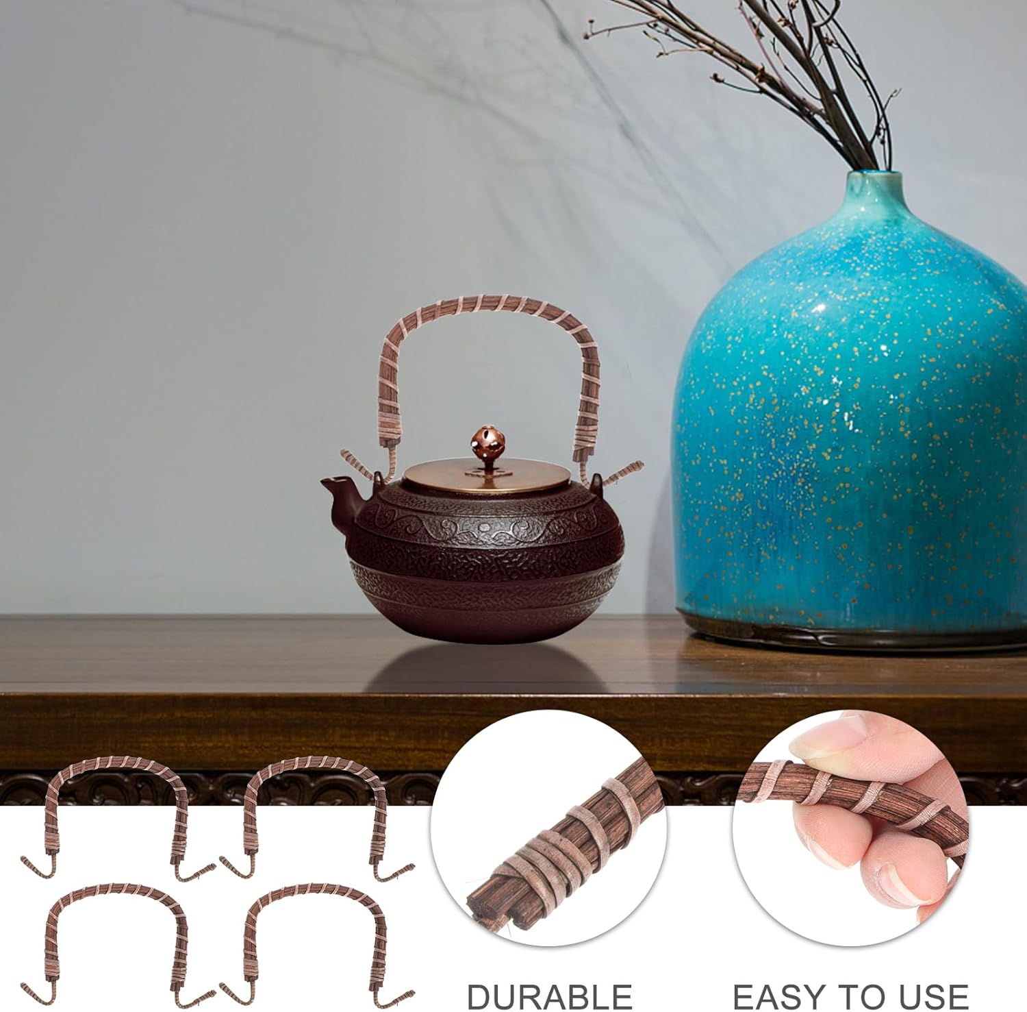 4pcs Cabilock Rattan Teapot Handle - Replacement for Ceramic & Pottery Tea Pots & Unique Purses