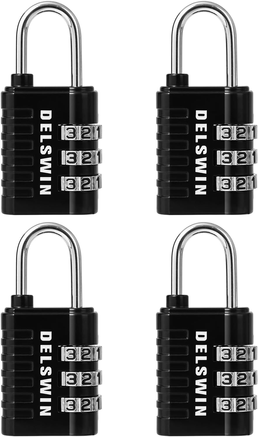 4Pcs DELSWIN Small Combination Locks - Resettable 3-Digit Padlocks for School Gym Locker, Outdoor, Waterproof Luggage Locks - WildKart
