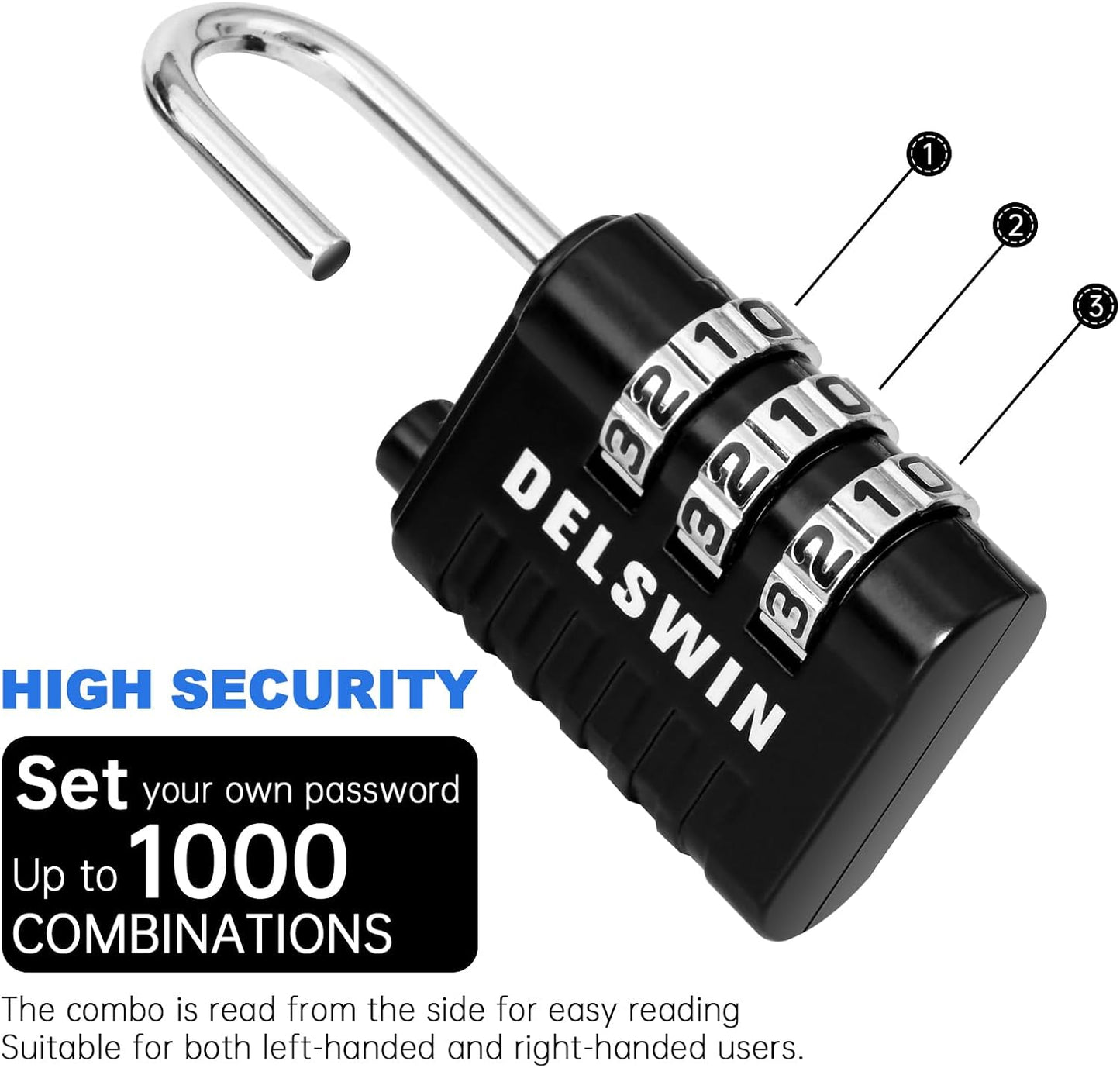 4Pcs DELSWIN Small Combination Locks - Resettable 3-Digit Padlocks for School Gym Locker, Outdoor, Waterproof Luggage Locks - WildKart