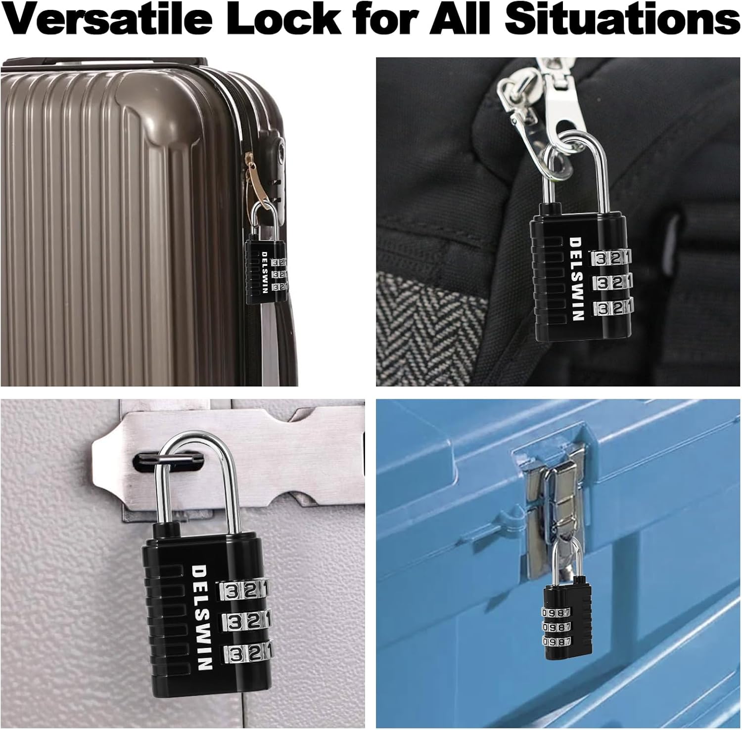 4Pcs DELSWIN Small Combination Locks - Resettable 3-Digit Padlocks for School Gym Locker, Outdoor, Waterproof Luggage Locks - WildKart