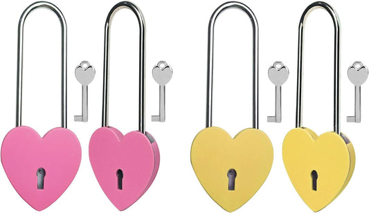 4pcs Gradleen 3.5 Inches Heart Lock with Key, Rose Red and Yellow 50mm Love Padlock Rubber Painting Metal Love Lock for Lovelock Bridge, Jewelry Box, Diary Book, Card Box