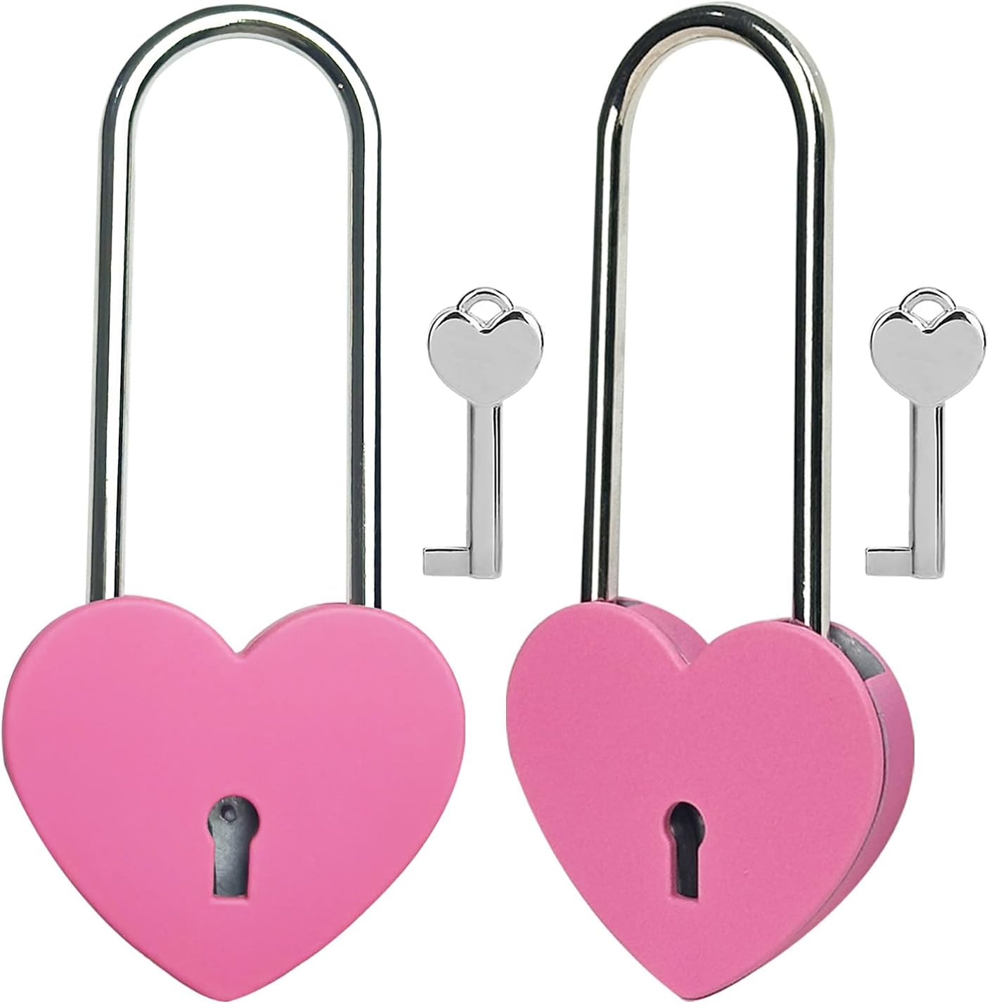 4pcs Gradleen 3.5 Inches Heart Lock with Key, Rose Red and Blue 50mm Love Padlock Rubber Painting Metal Love Lock for Lovelock Bridge, Jewelry Box, Diary Book, Card Box