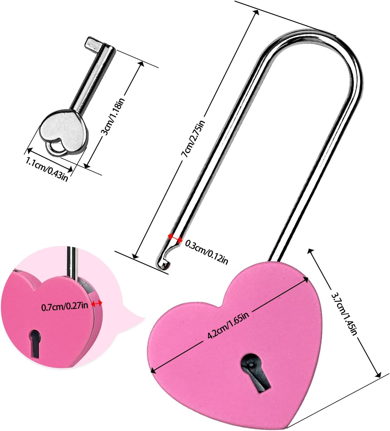 4pcs Gradleen 3.5 Inches Heart Lock with Key, Rose Red and Blue 50mm Love Padlock Rubber Painting Metal Love Lock for Lovelock Bridge, Jewelry Box, Diary Book, Card Box