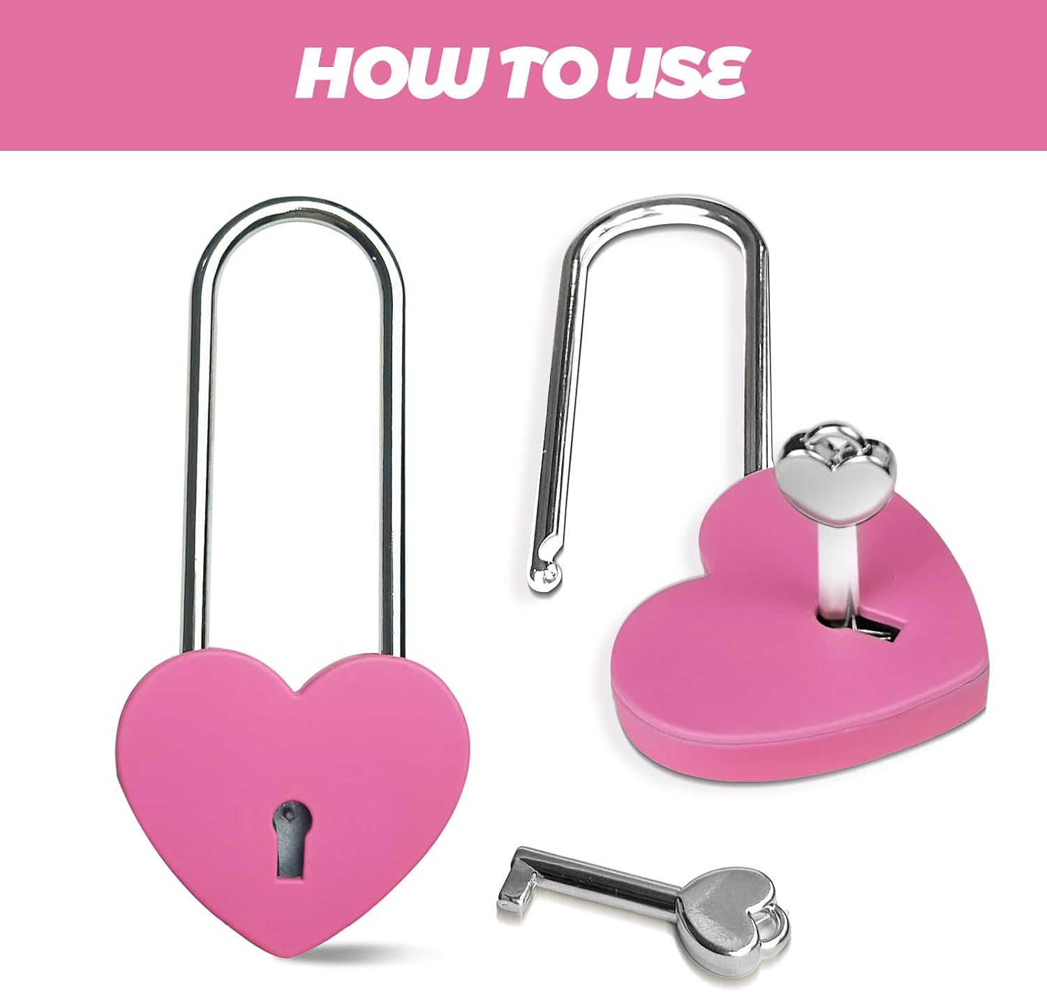 4pcs Gradleen 3.5 Inches Heart Lock with Key, Rose Red and Blue 50mm Love Padlock Rubber Painting Metal Love Lock for Lovelock Bridge, Jewelry Box, Diary Book, Card Box