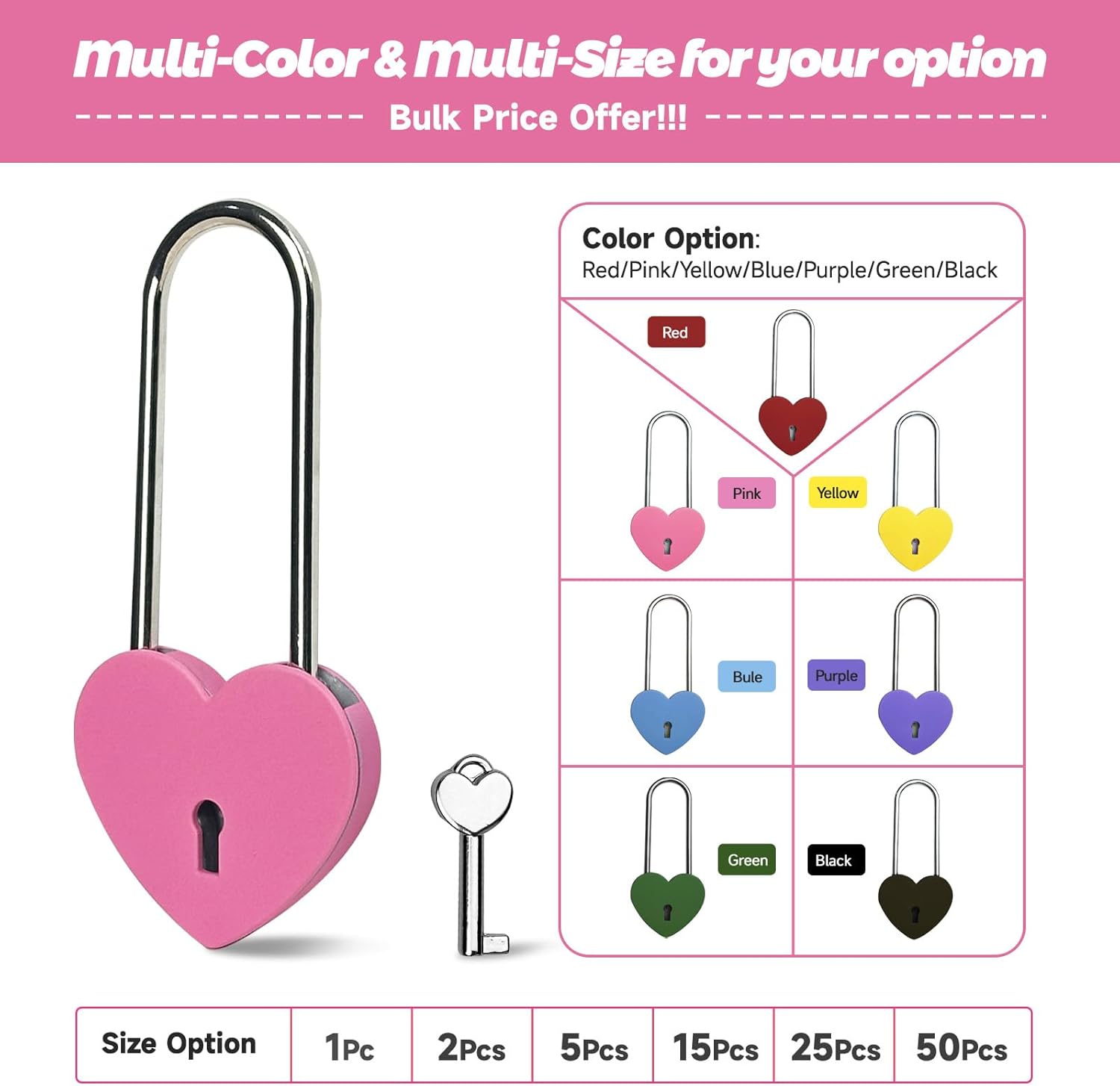 4pcs Gradleen 3.5 Inches Heart Lock with Key, Rose Red and Blue 50mm Love Padlock Rubber Painting Metal Love Lock for Lovelock Bridge, Jewelry Box, Diary Book, Card Box