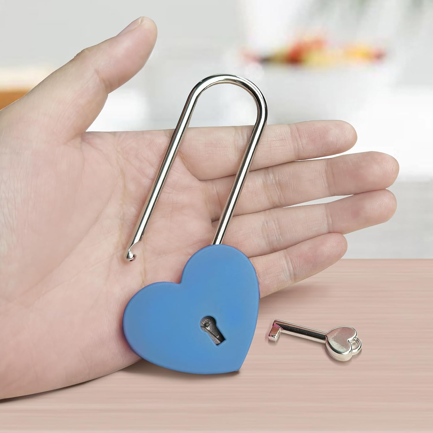 4pcs Gradleen 3.5 Inches Heart Lock with Key, Rose Red and Blue 50mm Love Padlock Rubber Painting Metal Love Lock for Lovelock Bridge, Jewelry Box, Diary Book, Card Box