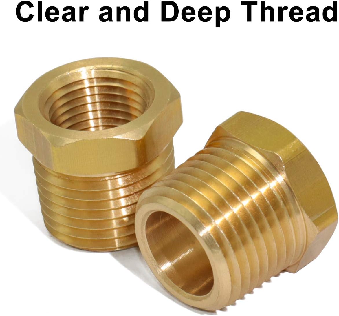 4pcs Heavy Duty Brass Reducer Hex Bushing Fitting Set - 1/2" NPT Male to 3/8" NPT Female Adapter for Pipe/Hose Tube