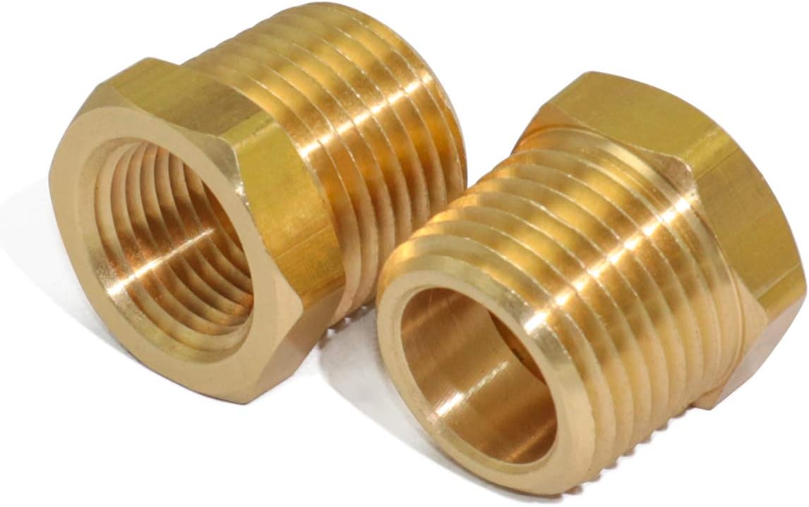 4pcs Heavy Duty Brass Reducer Hex Bushing Fitting Set - 1/2" NPT Male to 3/8" NPT Female Adapter for Pipe/Hose Tube