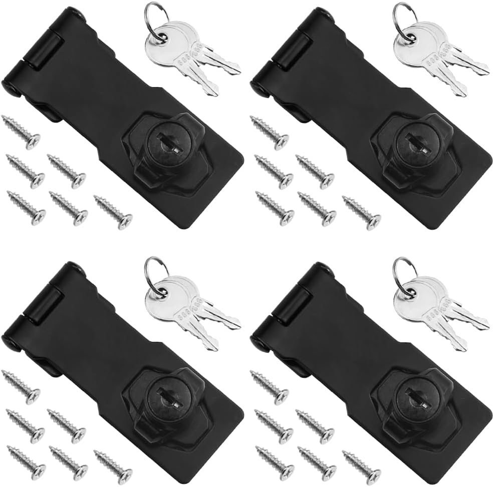 4PCS Keyed Hasp Locks - 3" x 1.3" Door Latches with Screws for Cabinet Drawer - Lock Padlock Latches - Keyed Alike - WildKart
