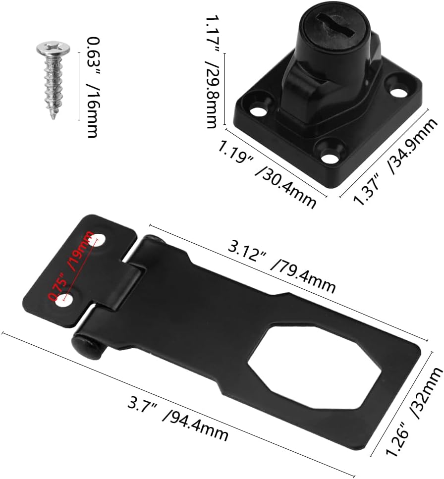4PCS Keyed Hasp Locks - 3" x 1.3" Door Latches with Screws for Cabinet Drawer - Lock Padlock Latches - Keyed Alike - WildKart