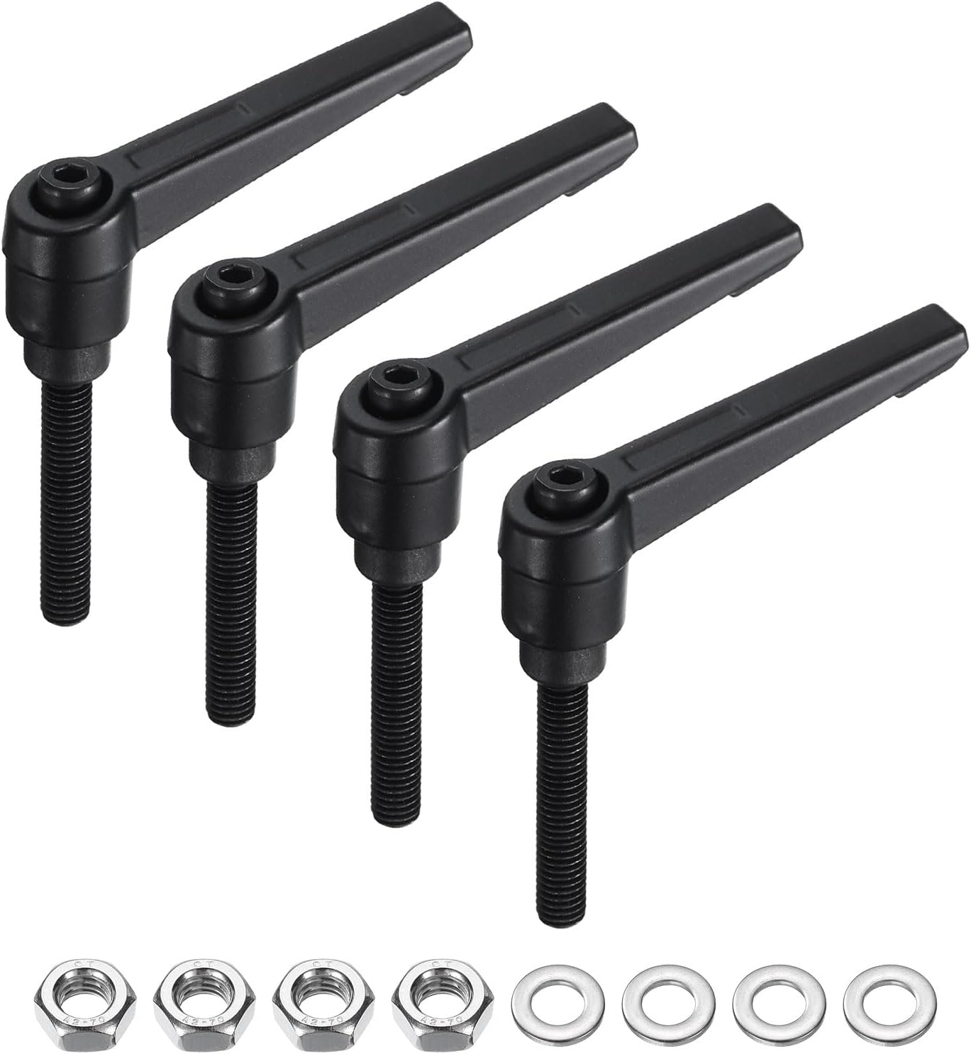 4pcs M6 x 32mm Lever Adjustable Handles Set with Nuts Washers, Rotating Screw Knobs, Black
