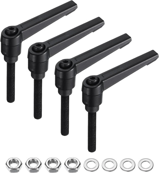 4pcs M6 x 32mm Lever Adjustable Handles Set with Nuts Washers, Rotating Screw Knobs, Black