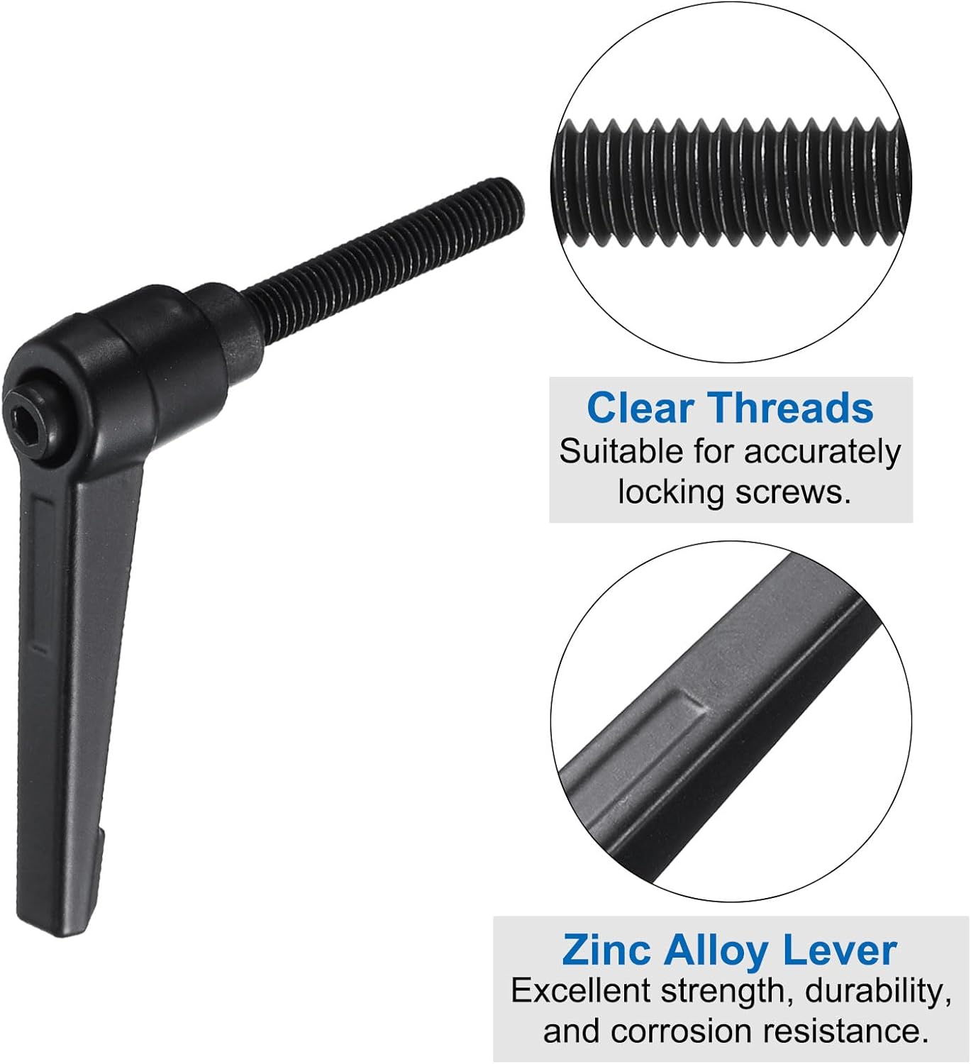 4pcs M6 x 32mm Lever Adjustable Handles Set with Nuts Washers, Rotating Screw Knobs, Black