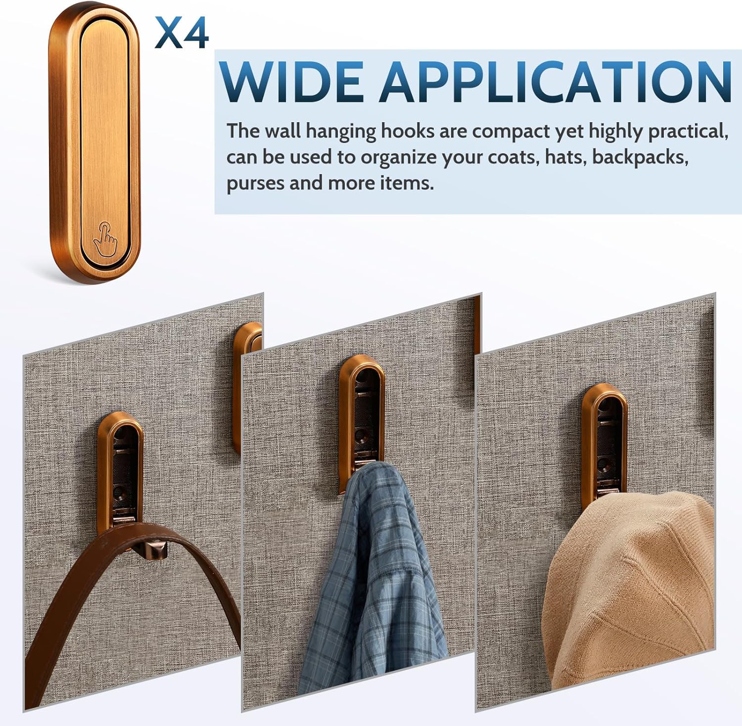 4pcs PartyKindom Foldable Wall Hooks - Retractable Coat Hook for Hanging Towels, Keys, Bags, Jackets - Includes Mounting Hardware