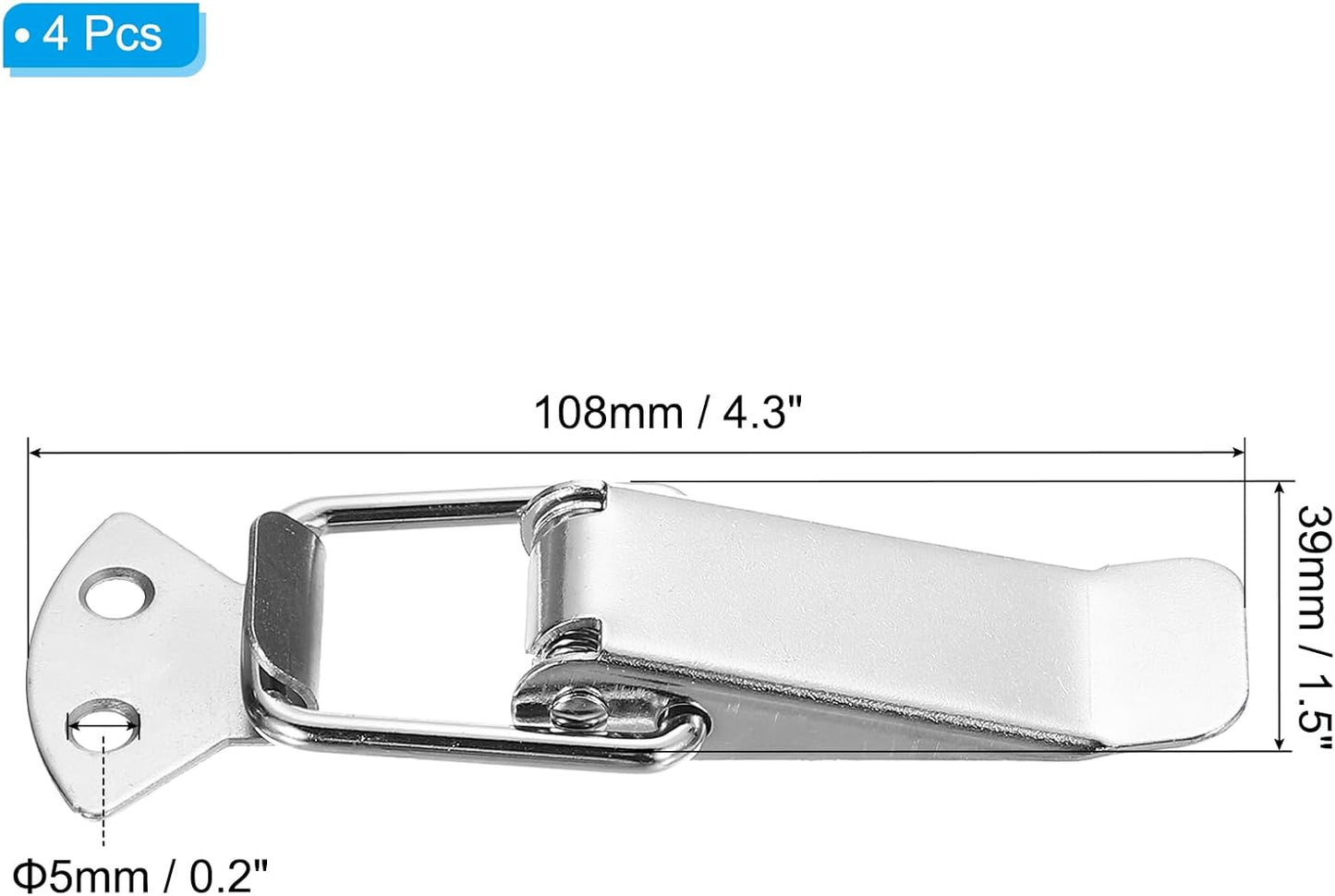 4Pcs PATIKIL Steel Spring Loaded Toggle Latch 4.3 Inch Catch Hasp Clamp Clip Silver Tone for Case Box Chest Trunk Cabinet