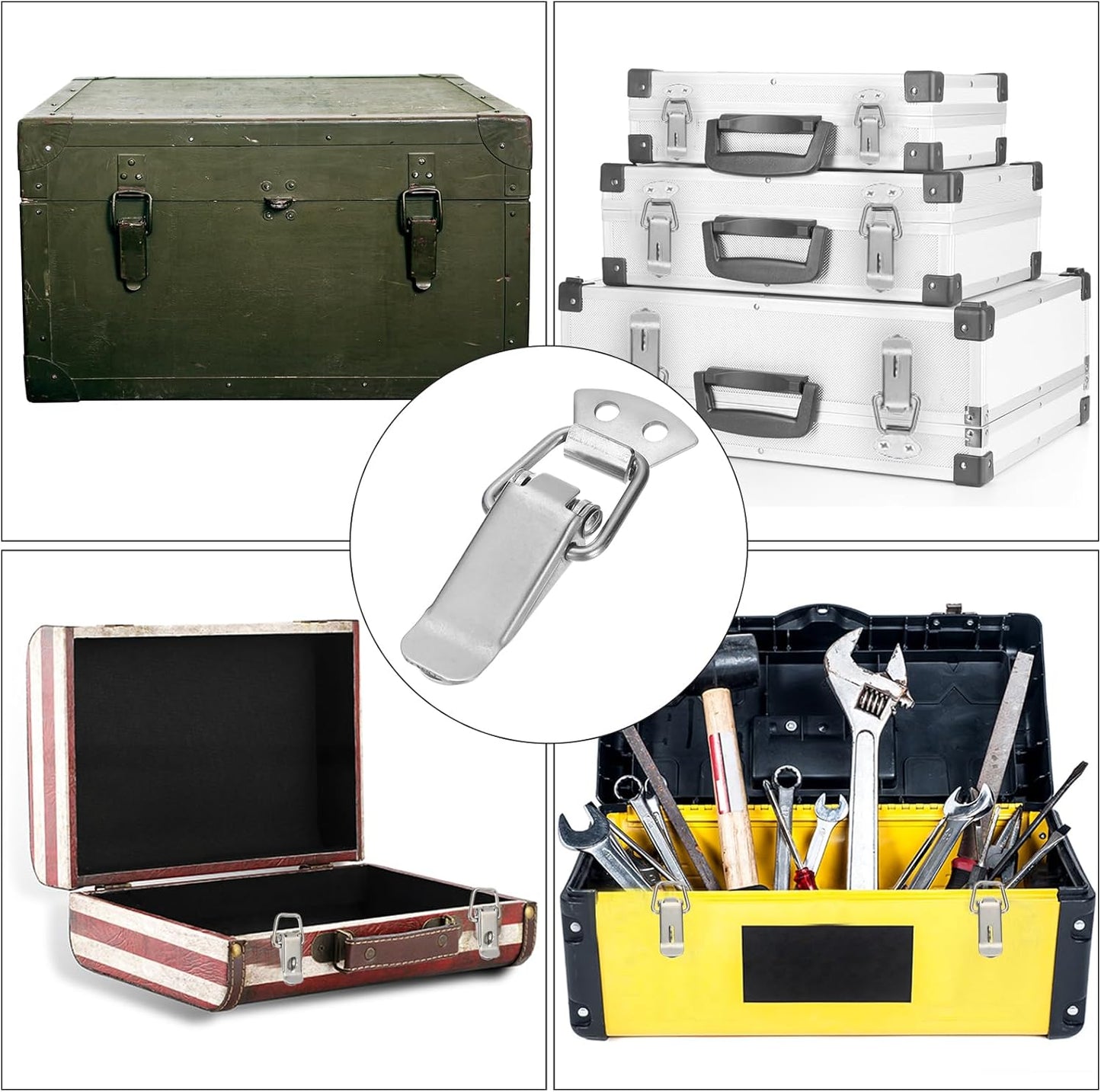 4Pcs PATIKIL Steel Spring Loaded Toggle Latch 4.3 Inch Catch Hasp Clamp Clip Silver Tone for Case Box Chest Trunk Cabinet