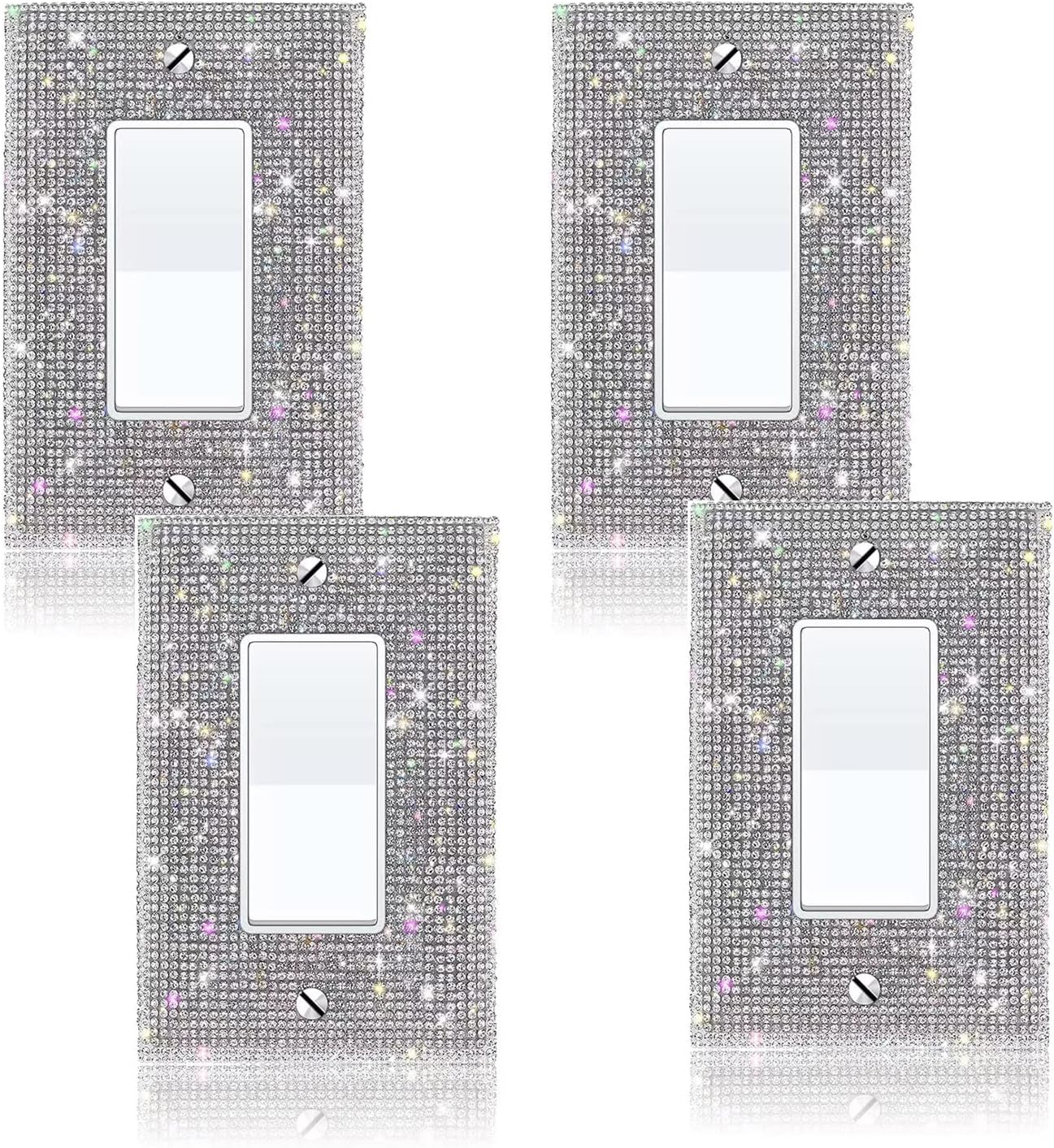 4PCS Silver Rhinestone Light Switch Cover Set - Bling Crystal Sparkle Wall Plate Cover
