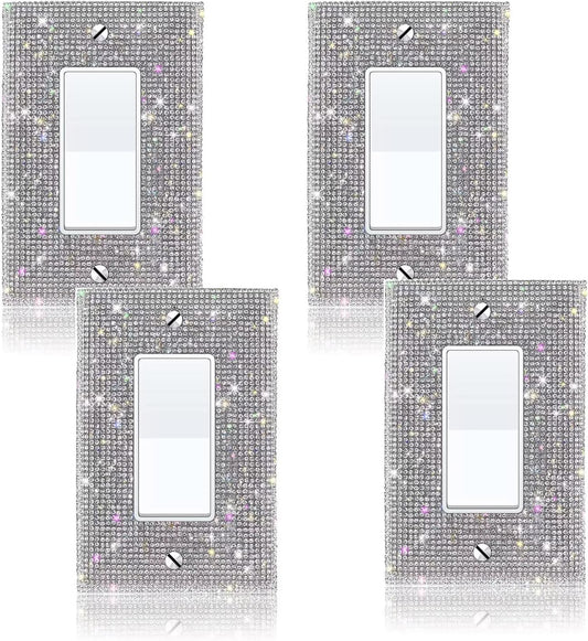 4PCS Silver Rhinestone Light Switch Cover Set - Bling Crystal Sparkle Wall Plate Cover