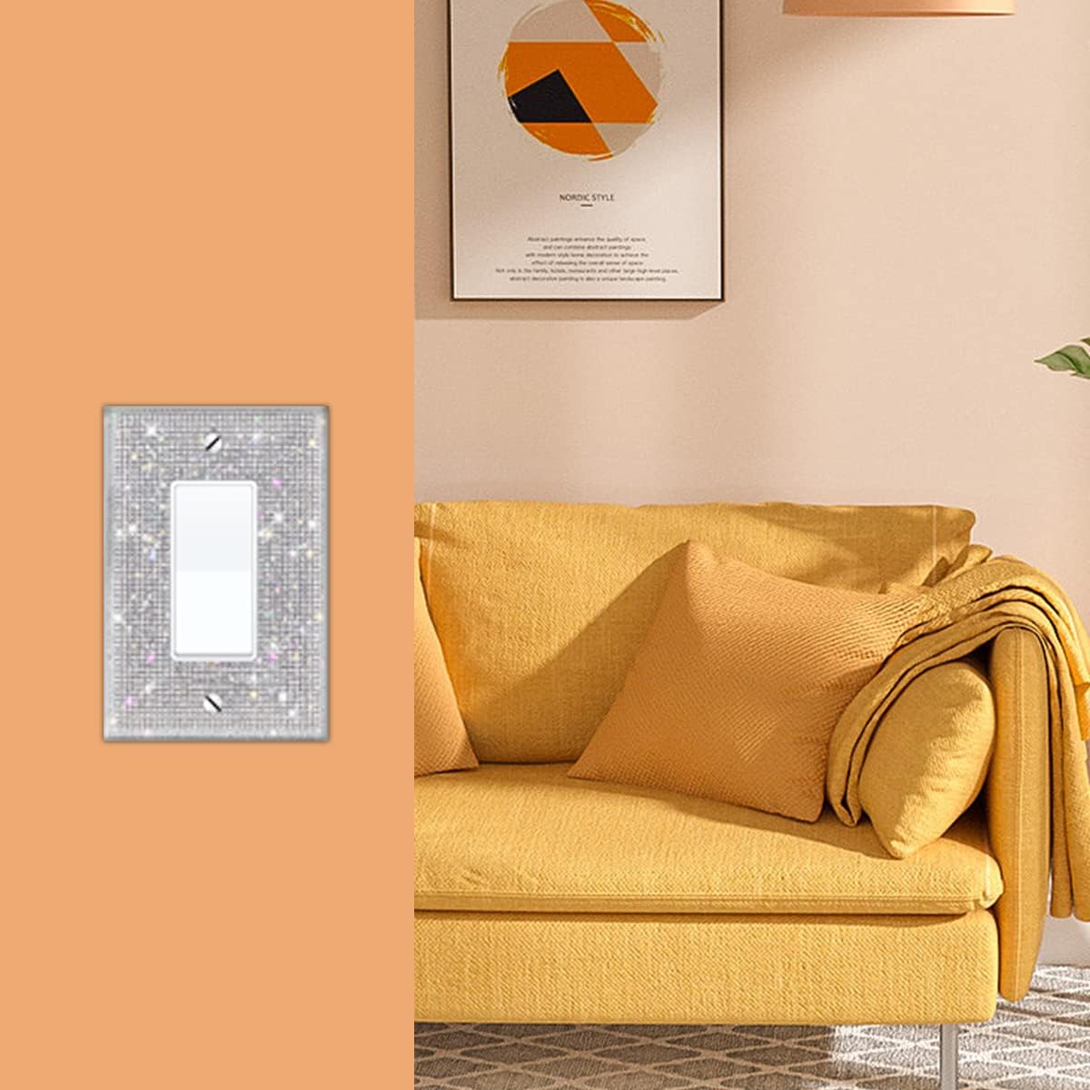 4PCS Silver Rhinestone Light Switch Cover Set - Bling Crystal Sparkle Wall Plate Cover