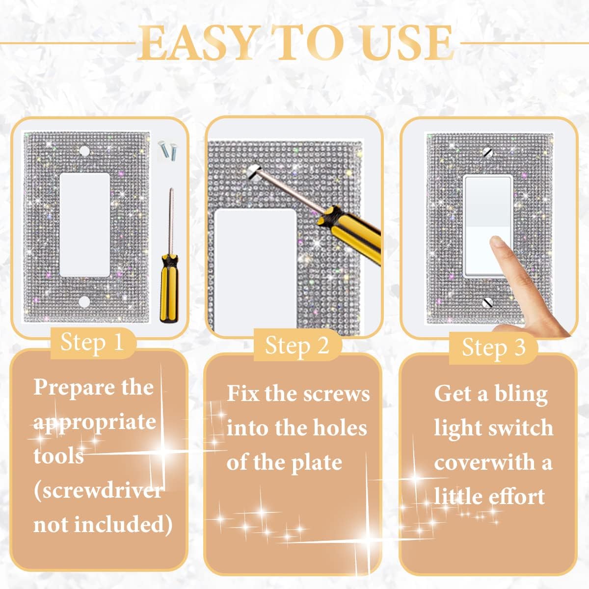 4PCS Silver Rhinestone Light Switch Cover Set - Bling Crystal Sparkle Wall Plate Cover