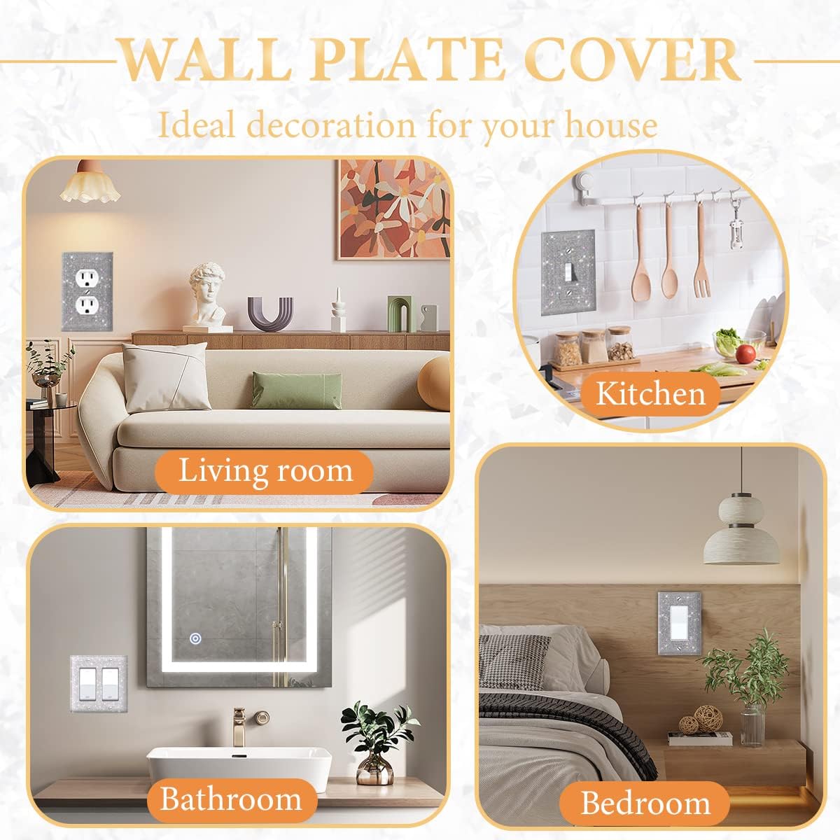 4PCS Silver Rhinestone Light Switch Cover Set - Bling Crystal Sparkle Wall Plate Cover