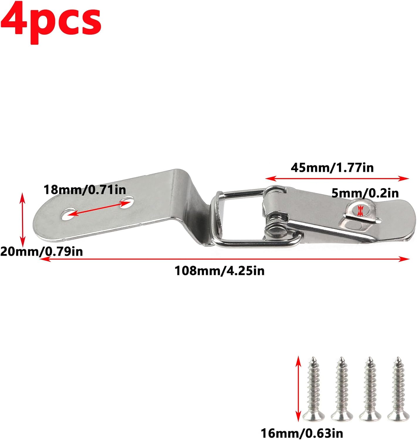 4Pcs Stainless Steel Spring Toggle Latch with Padlock Hole 90 Degree for Tool Box, Cabinet, Chest