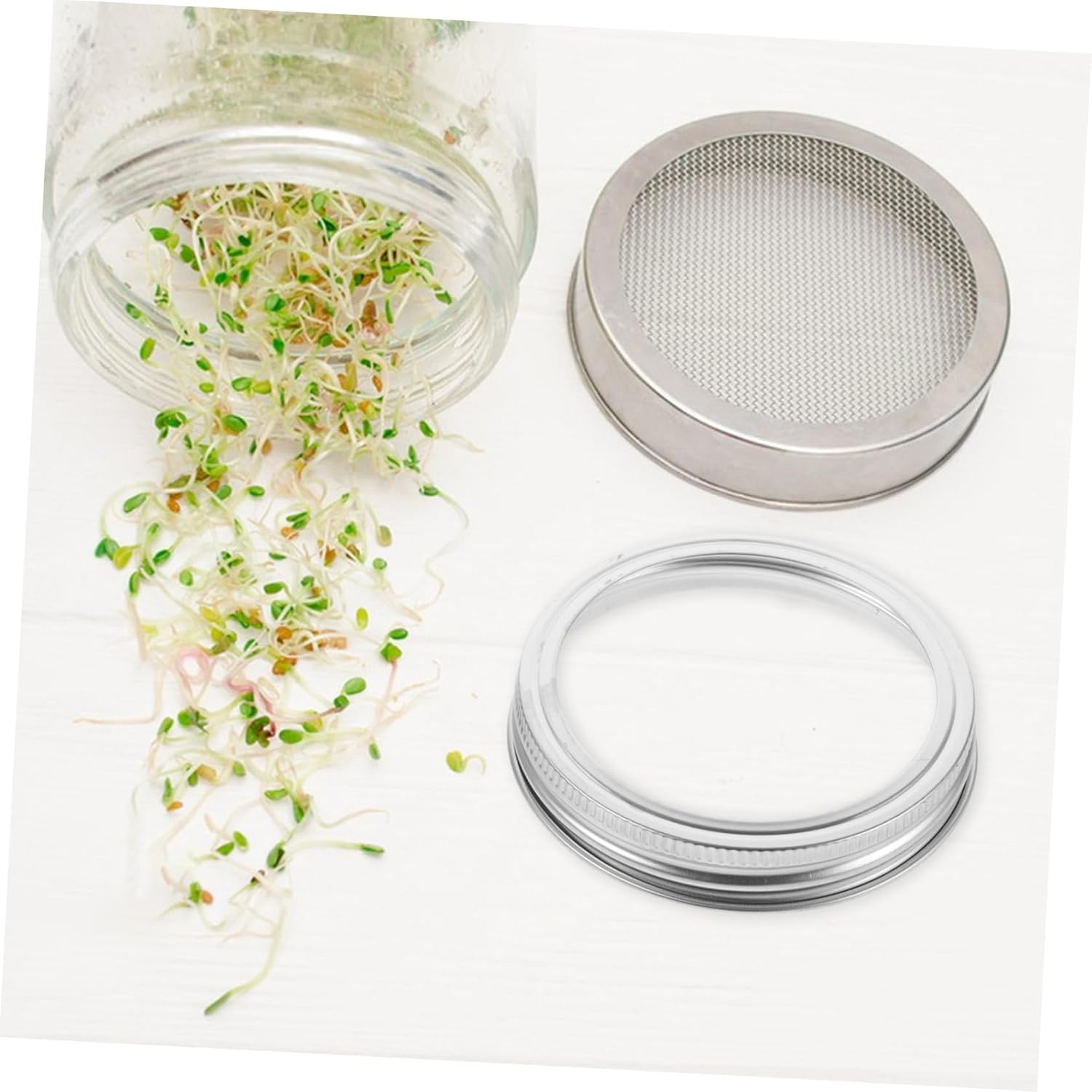4pcs Stainless Steel Wide Mouth Mason Jar Sprouting Lids - Split Sprouting Covers for Beans - Canning Rings with Strainer Screens