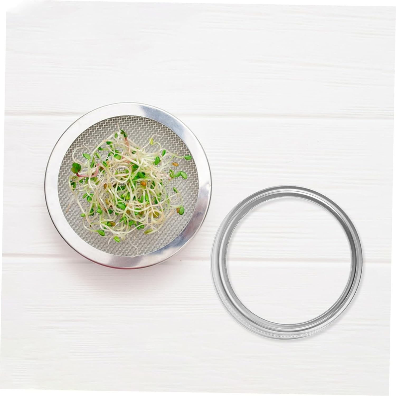 4pcs Stainless Steel Wide Mouth Mason Jar Sprouting Lids - Split Sprouting Covers for Beans - Canning Rings with Strainer Screens